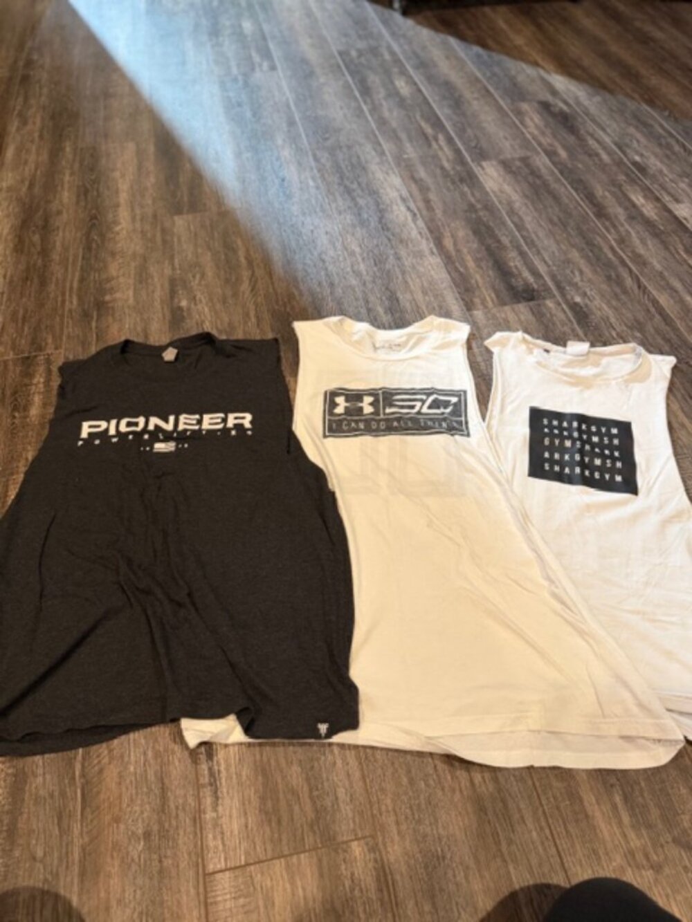 LOT of 3 XL cut off GYM tank tops - Gym Shark, Pioneer Powerlifting, Nike